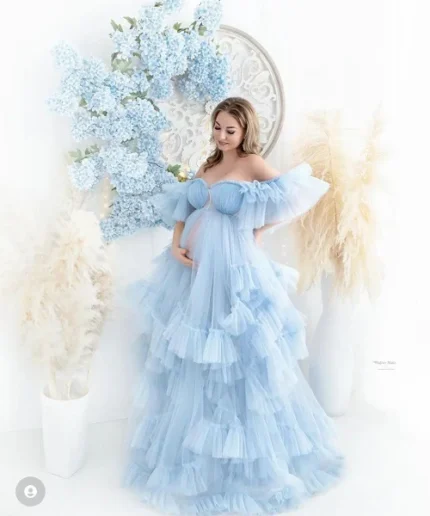 Blue Frilled Maternity Shoot