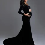 Black Slit Cut One Shoulder Maternity Shoot