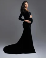 Black Slit Cut One Shoulder Maternity Shoot
