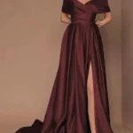 Dark Wine Satin Slit Cut