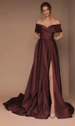 Dark Wine Satin Slit Cut